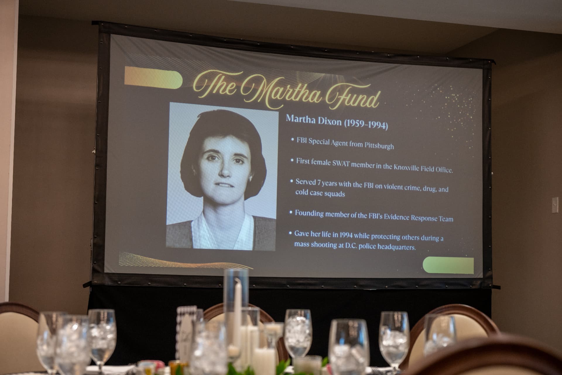 Screen honoring Martha Dixon and The Martha Fund at the 2026 Gala